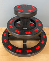 Round 3-Tier Minifigure Display Stand with Red Bricks